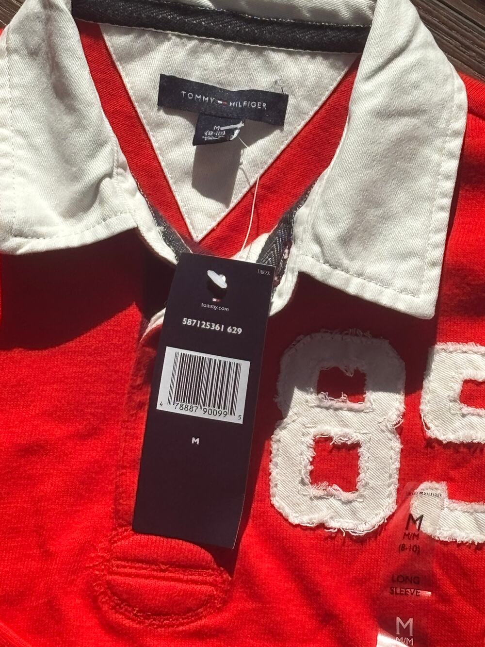 NWT Tommy Hilfiger Boys M(8-10) Stripe 3/4-Full Sleeve Rugby Polo NEW Orange